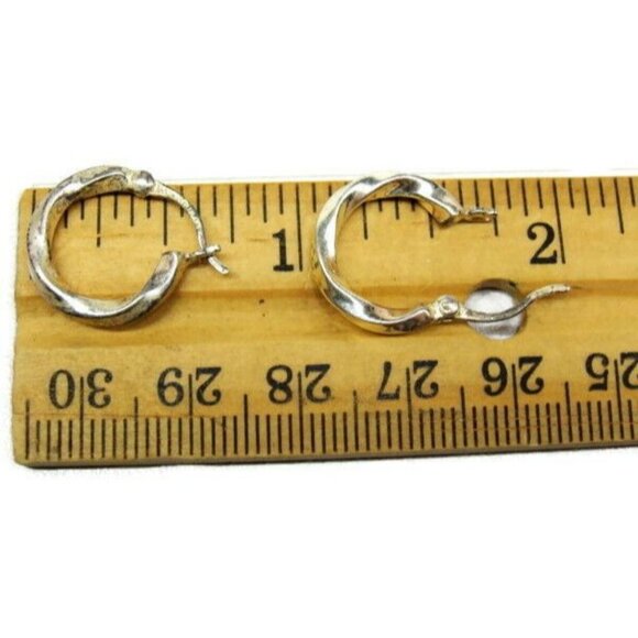 925 Twisted Earrings Hoop Hinge Clasp Sterling Silver Vintage Patina Thailand - Picture 3 of 4